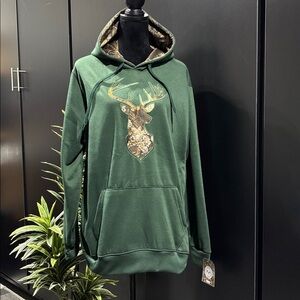 Realtree APX Buckead logo, pullover,fleece lined, camo hood pattern,hoodie,deer